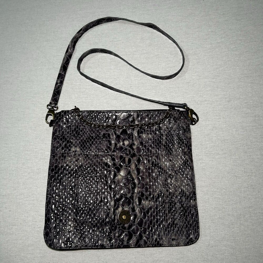 Terrida leather shoulder bag in textured grey snakeskin pattern, made in Italy